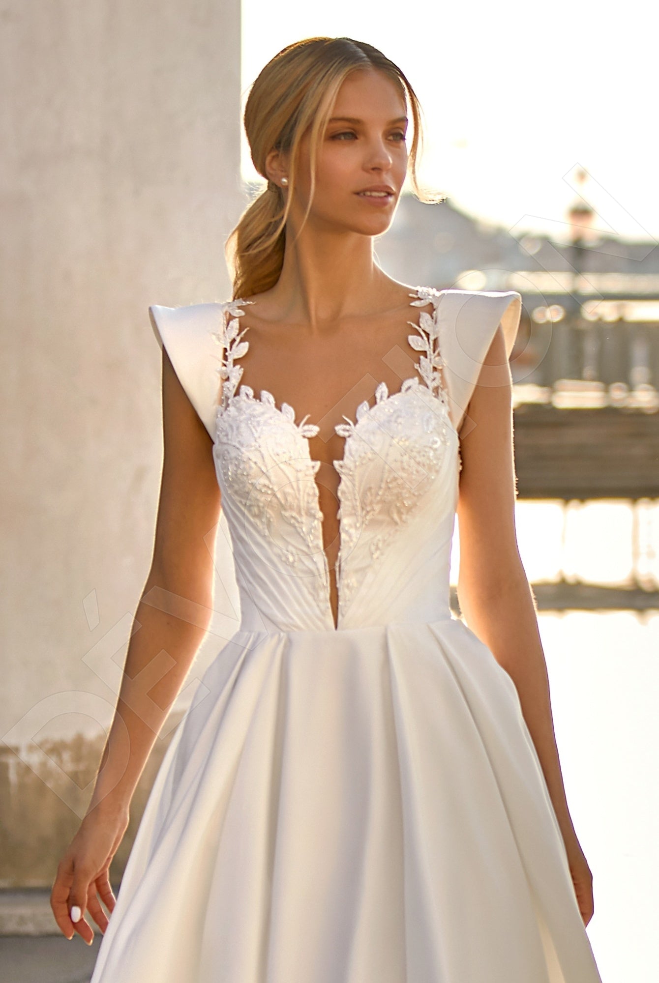 Emille A-line Deep V-neck Ivory Wedding dress 4