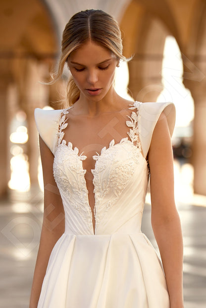 Emille A-line Deep V-neck Ivory Wedding dress 6