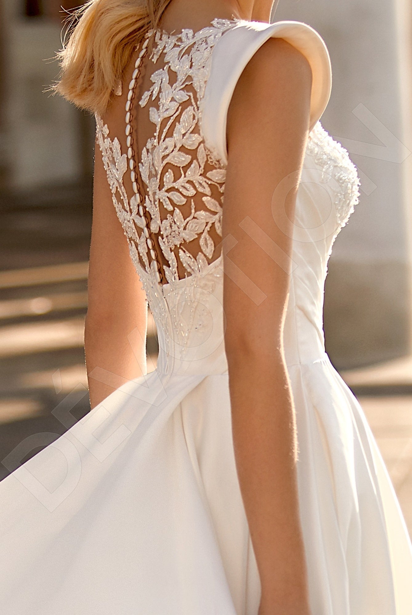 Emille A-line Deep V-neck Ivory Wedding dress