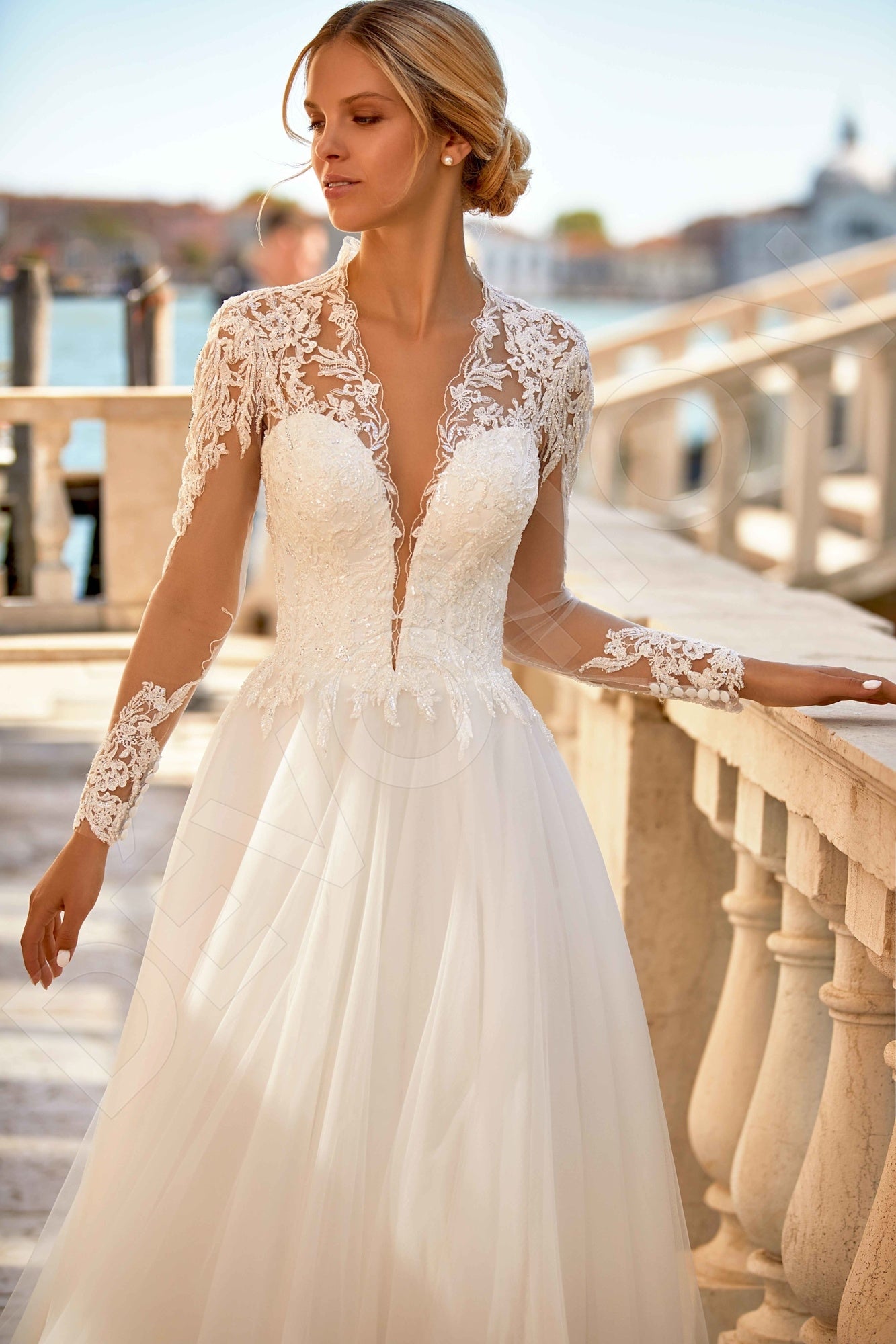 Holis A-line Deep V-neck Ivory Wedding dress 2