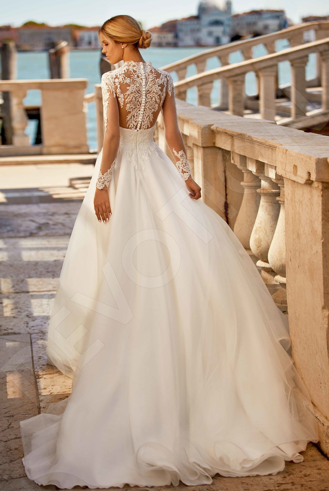 Holis A-line Deep V-neck Ivory Wedding dress Back