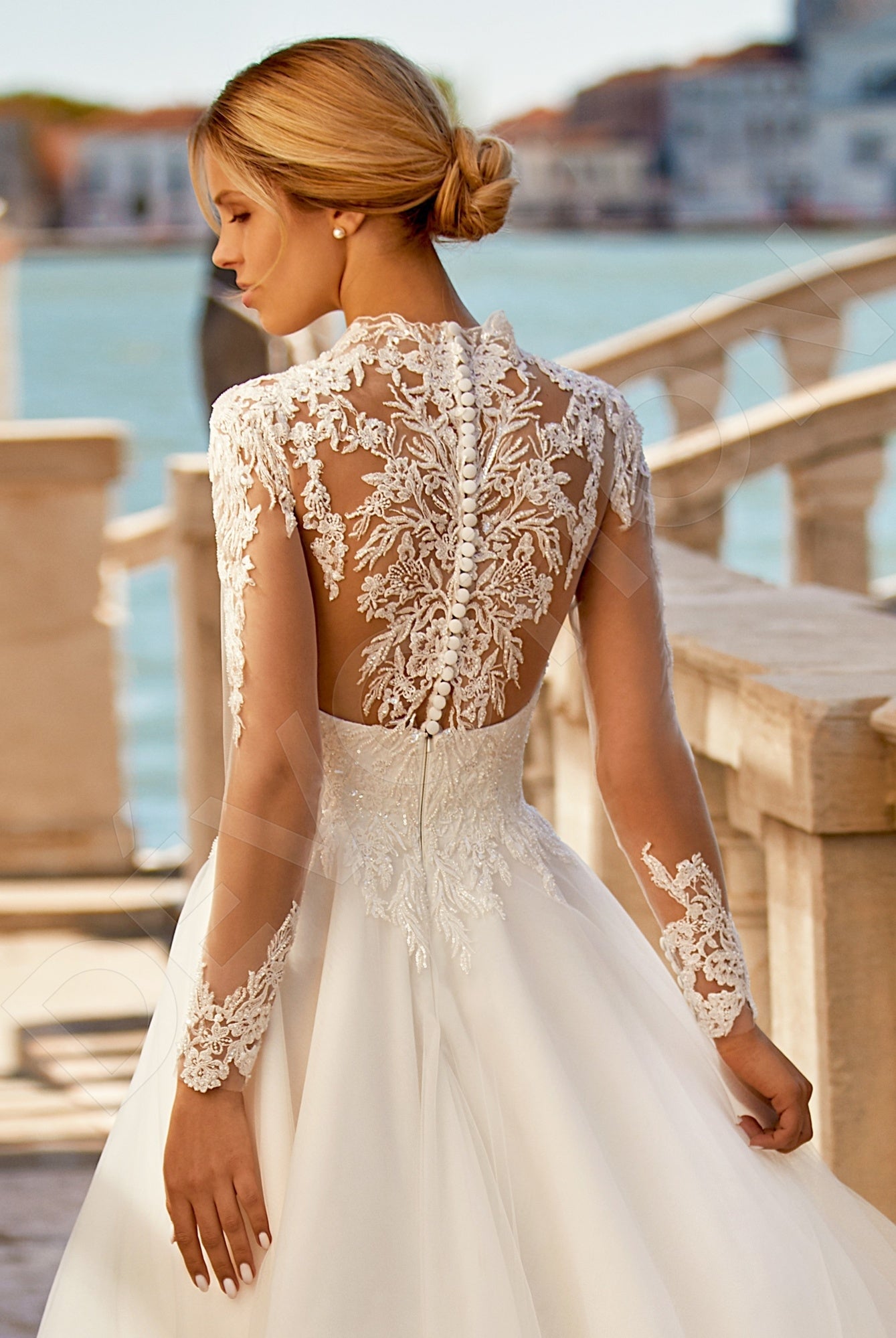 Holis A-line Deep V-neck Ivory Wedding dress 3