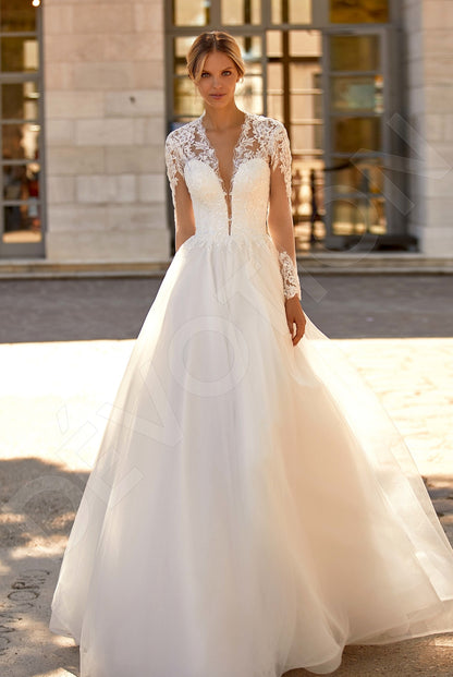 Holis A-line Deep V-neck Ivory Wedding dress Front