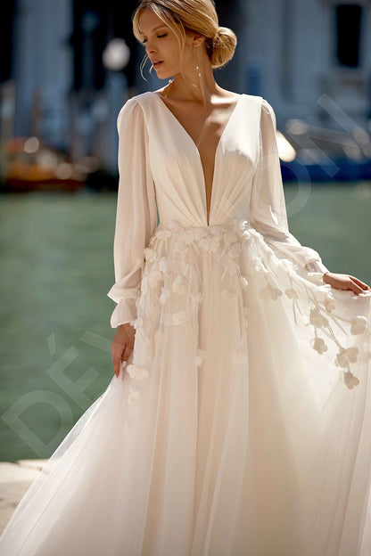 Roxella A-line Deep V-neck Ivory Wedding dress 2