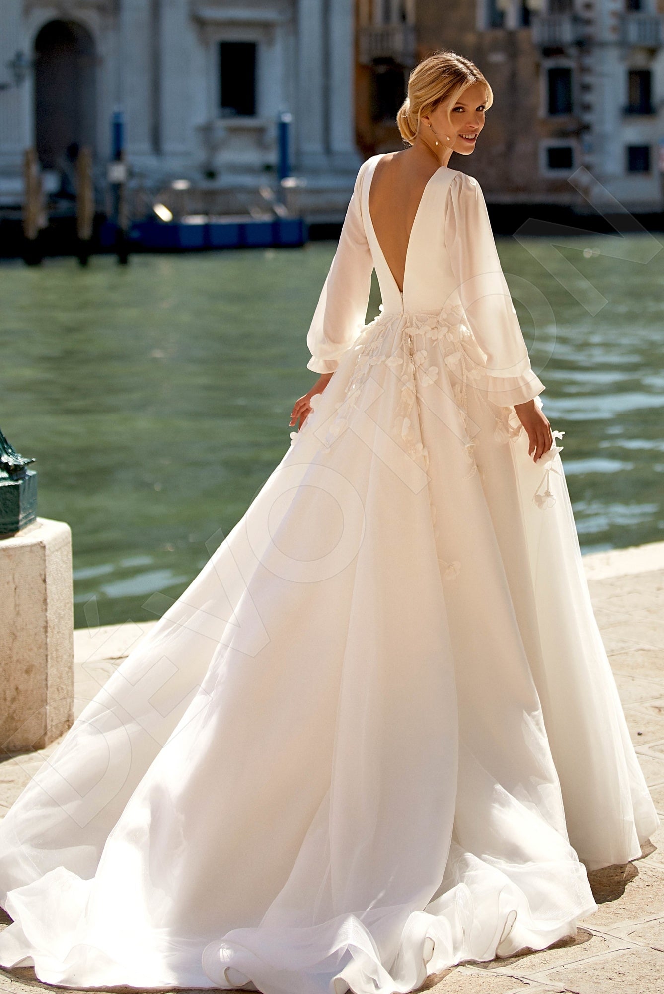 Roxella A-line Deep V-neck Ivory Wedding dress Back