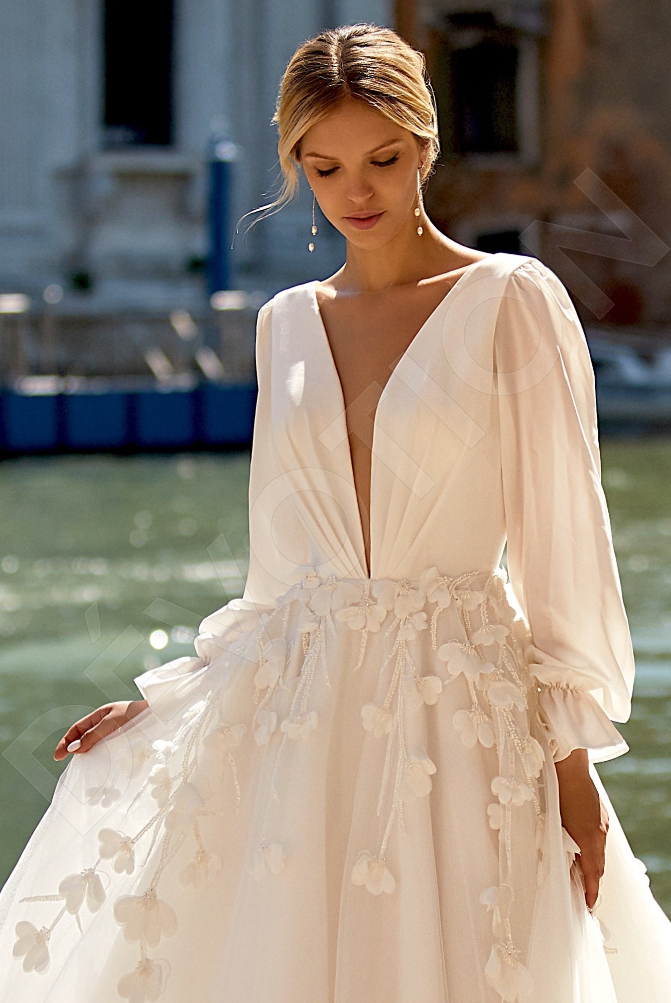 Roxella A-line Deep V-neck Ivory Wedding dress 4