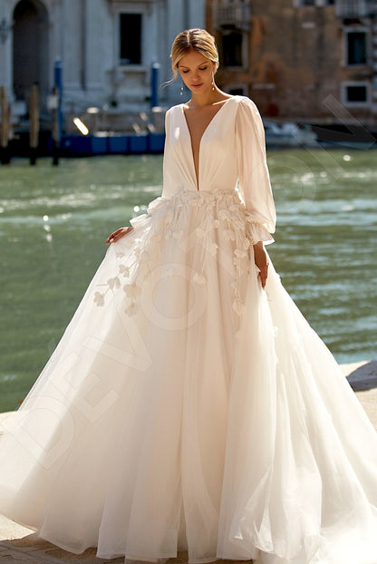 Roxella A-line Deep V-neck Ivory Wedding dress Front