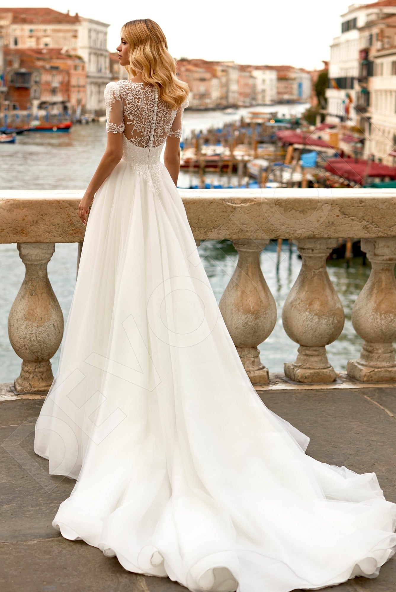 Taris A-line Jewel Ivory Wedding dress Back