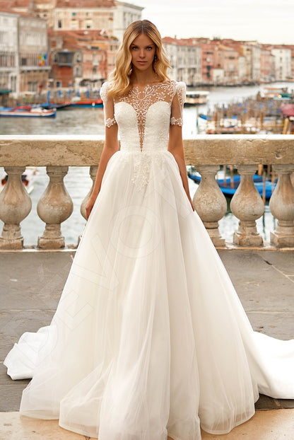Taris A-line Jewel Ivory Wedding dress Front