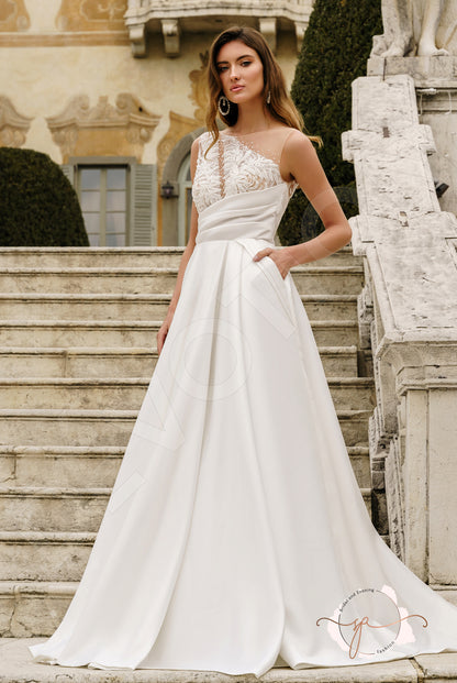 Ayne A-line Jewel Milk Wedding dress