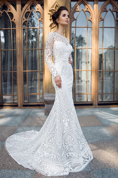 Saniya Trumpet/Mermaid Long sleeve Open back Wedding Dress Front