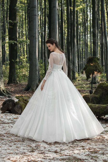 Satina Illusion back A-line Long sleeve Wedding Dress Back