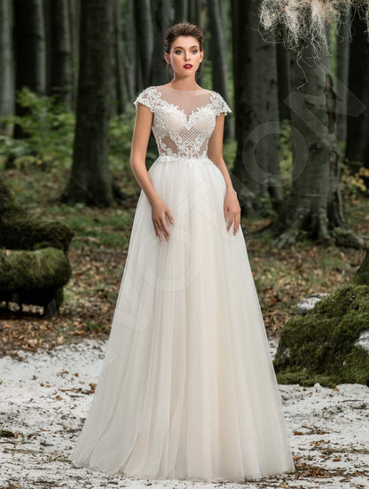 Mezura Illusion back A-line Short/ Cap sleeve Wedding Dress Front