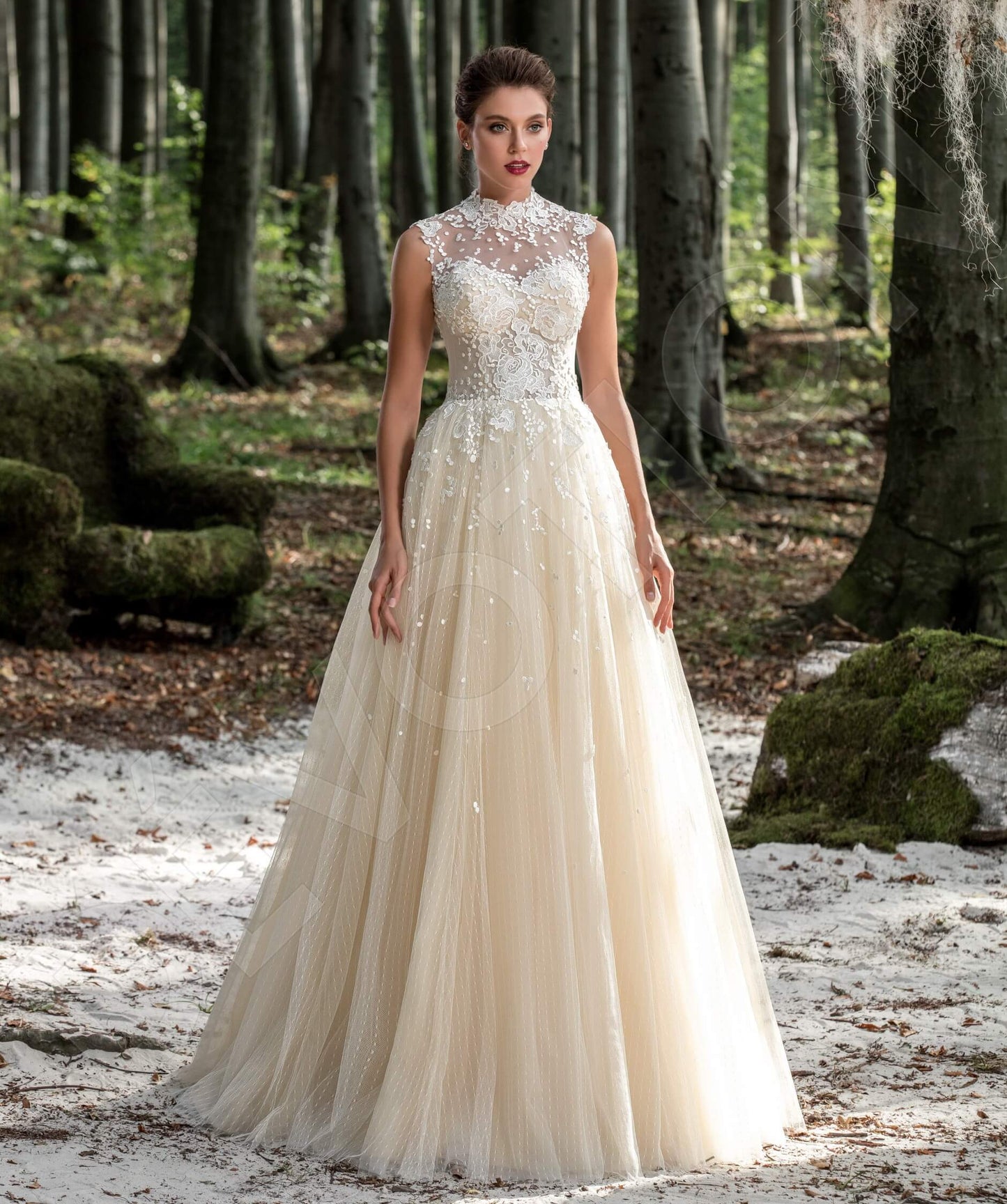 Olympia Illusion back A-line Sleeveless Wedding Dress Front