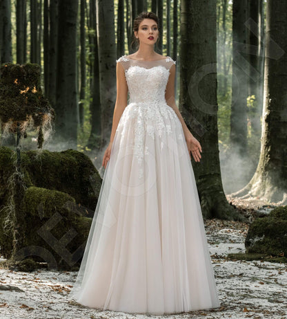 Tessie Illusion back A-line Sleeveless Wedding Dress Front