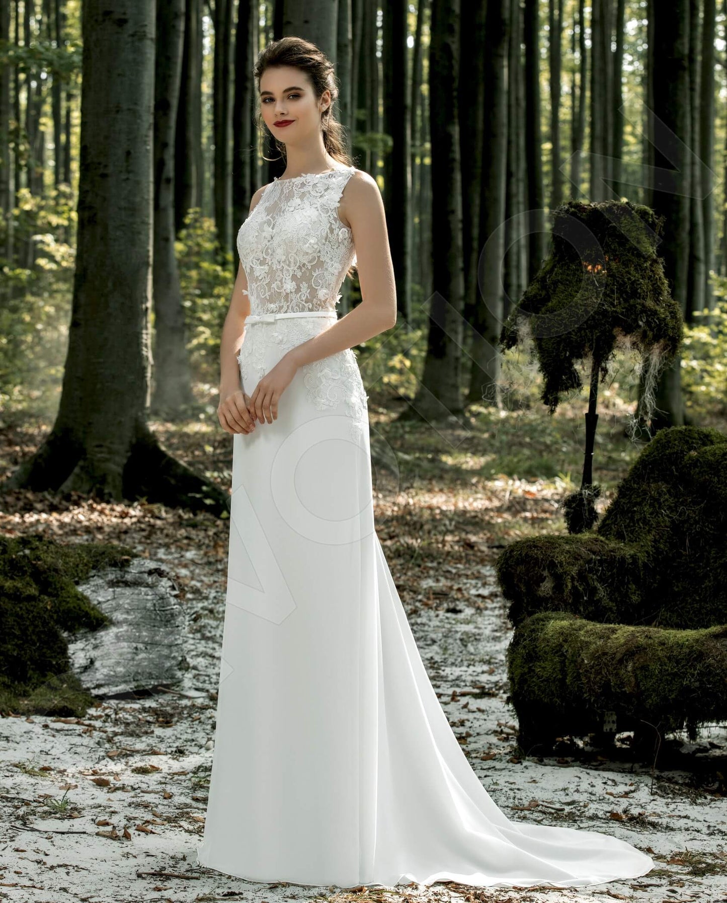 Jessa Illusion back Sheath/Column Sleeveless Wedding Dress Front