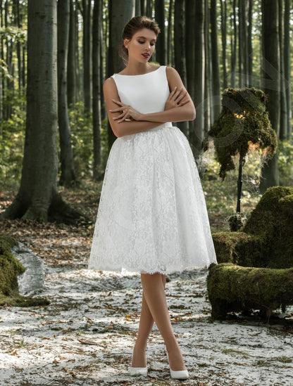 Jerusha Illusion back A-line Sleeveless Wedding Dress Front