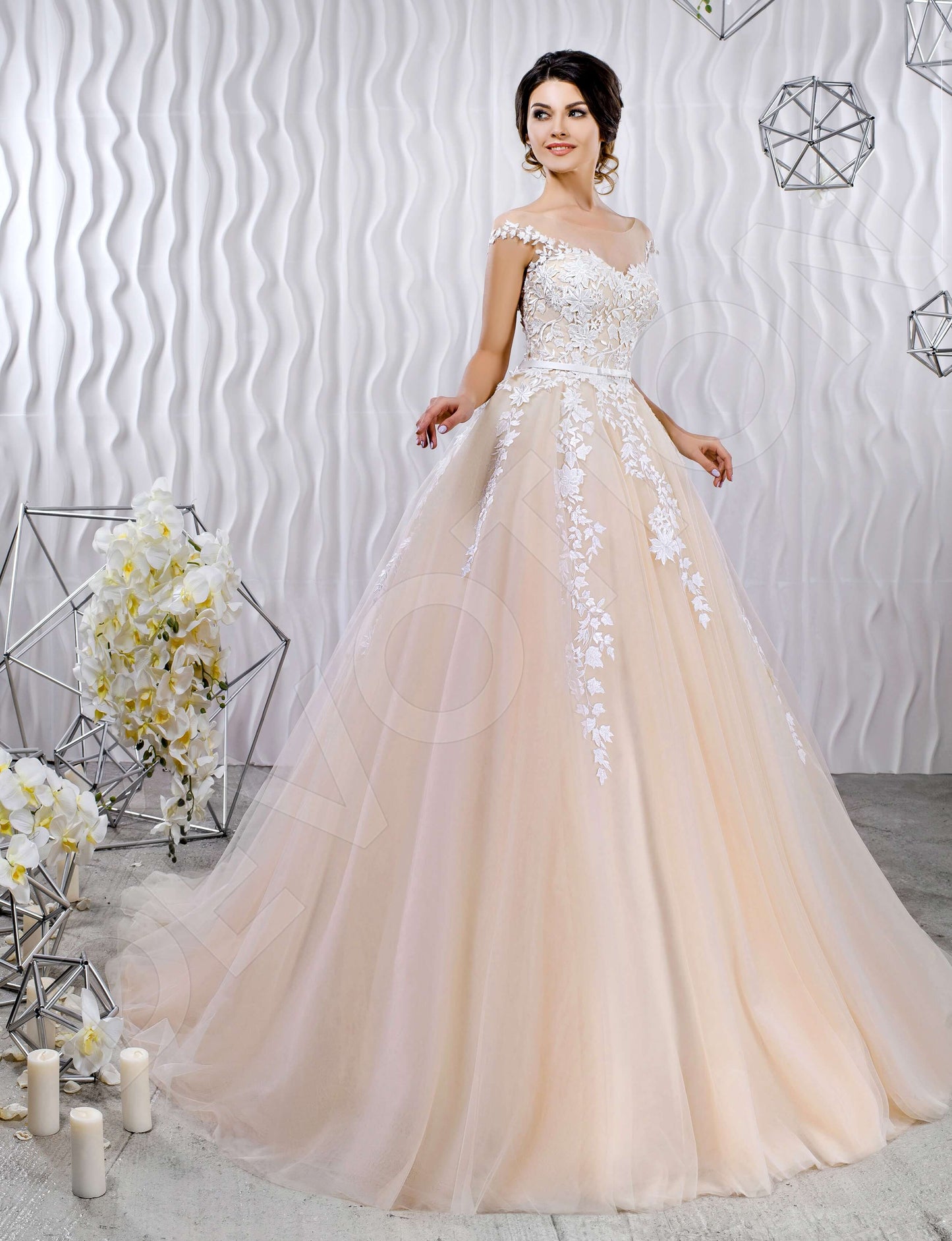Dalma Illusion back Princess/Ball Gown Short/ Cap sleeve Wedding Dress Front