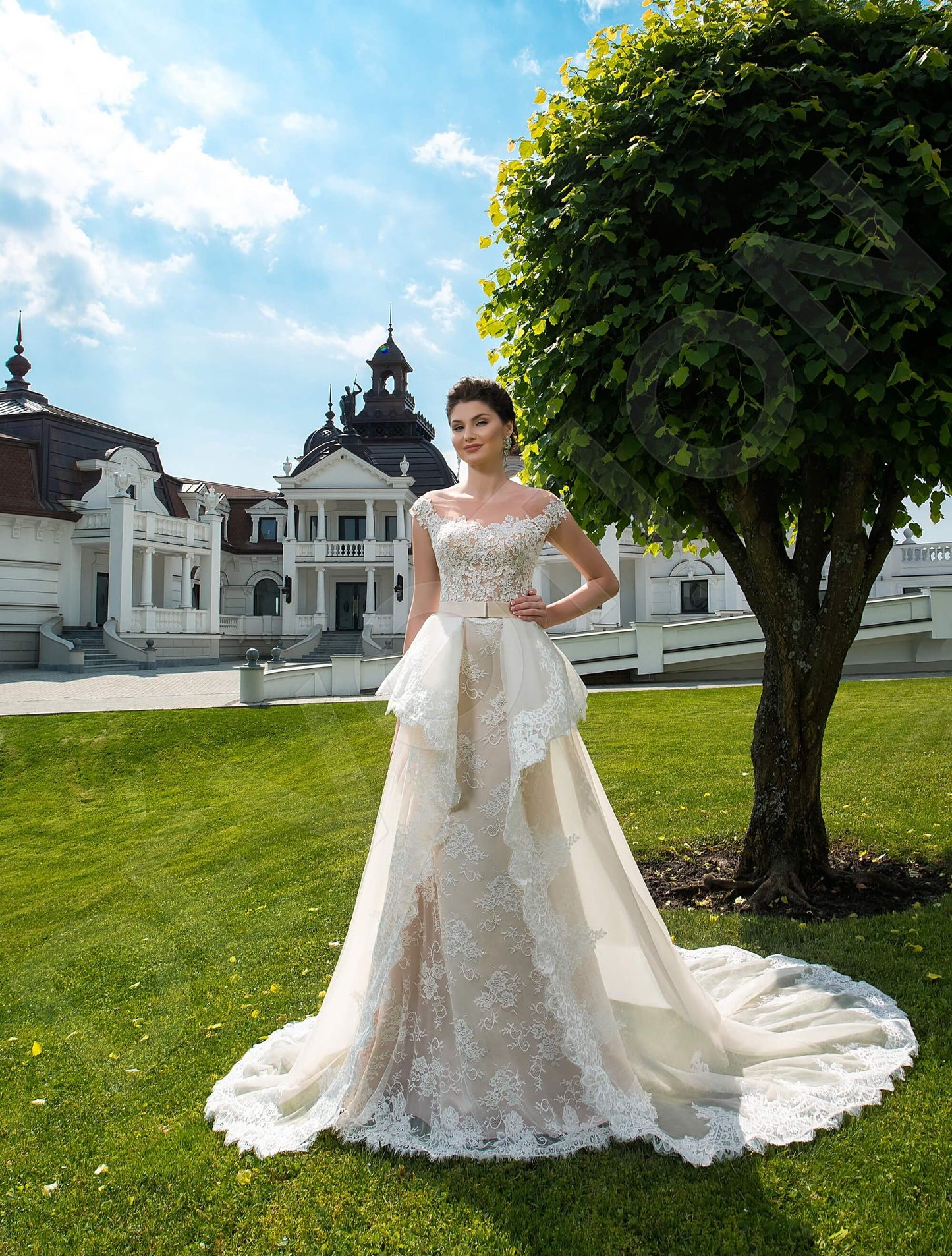 Sheyla Illusion back A-line Short/ Cap sleeve Wedding Dress 3
