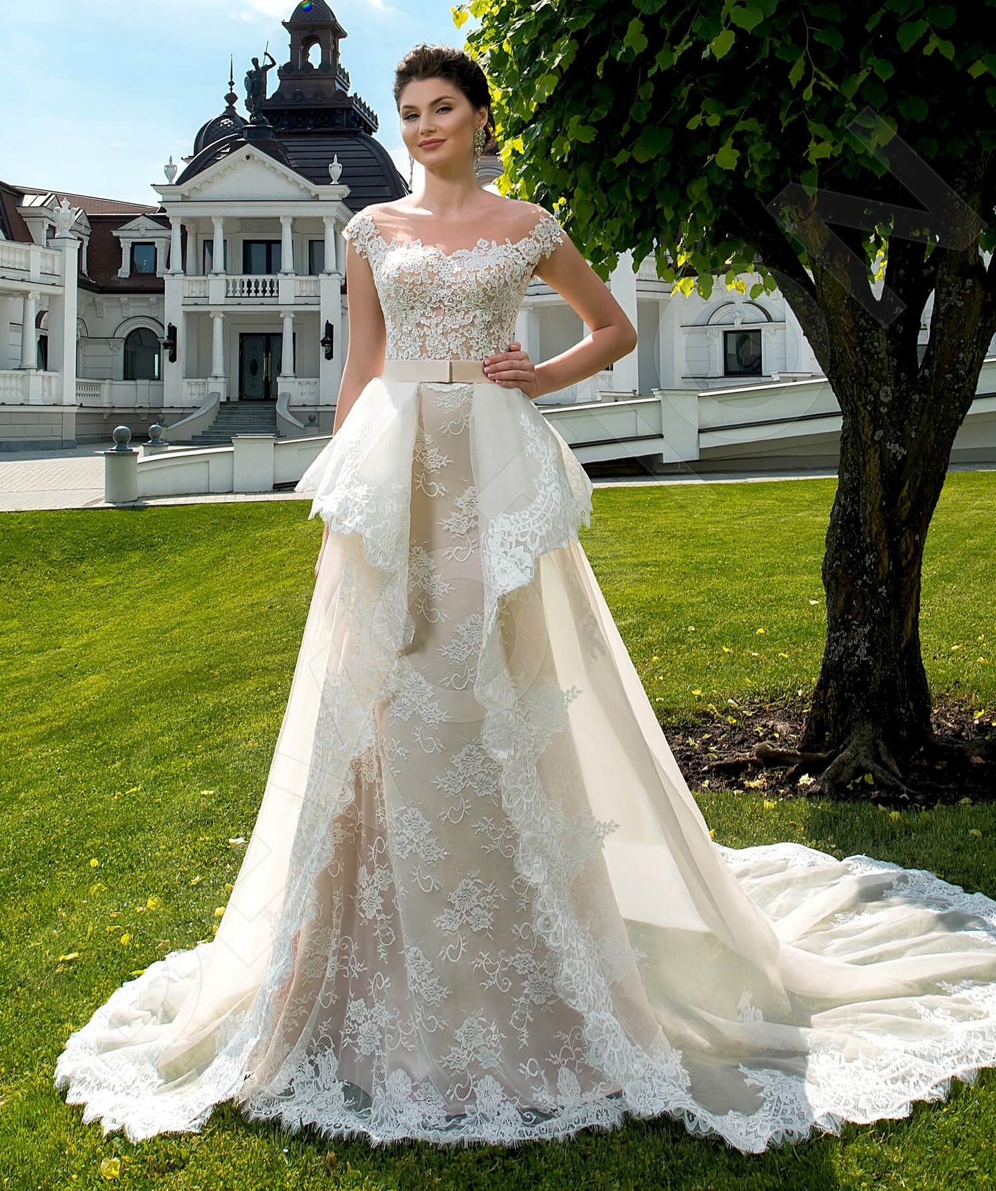 Sheyla Illusion back A-line Short/ Cap sleeve Wedding Dress Front