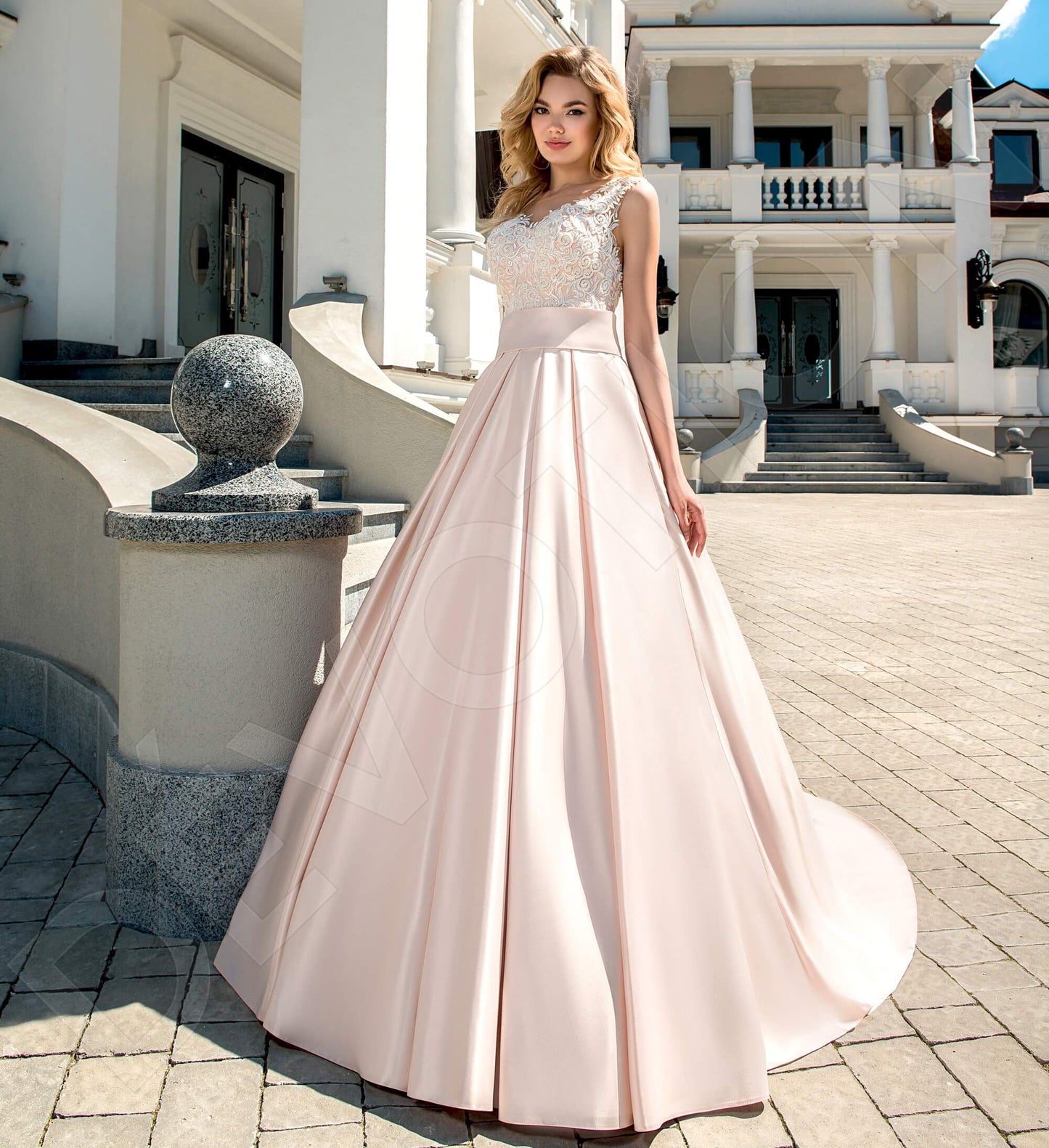Gina Illusion back A-line Sleeveless Wedding Dress Front