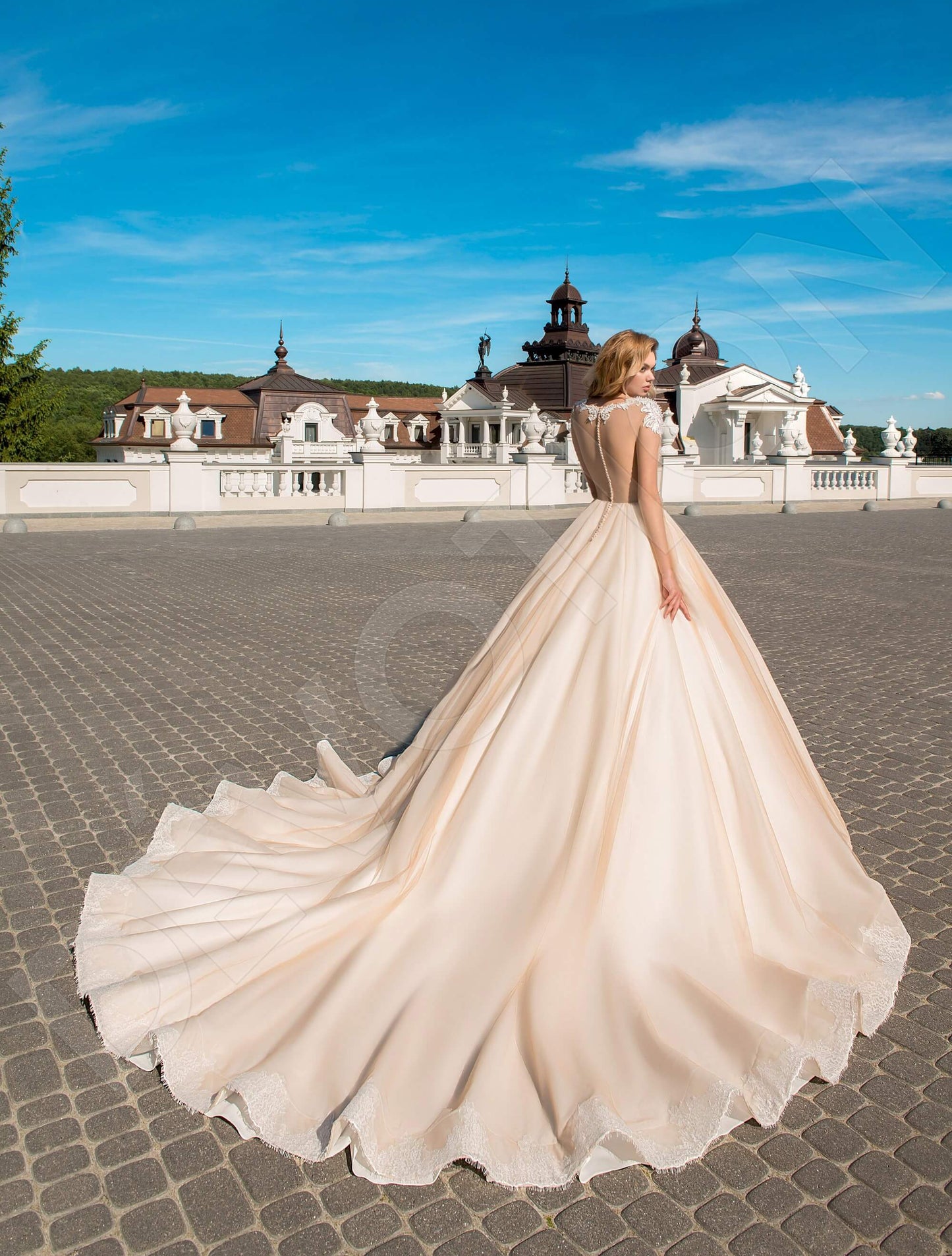 Stella Illusion back Princess/Ball Gown Long sleeve Wedding Dress Back
