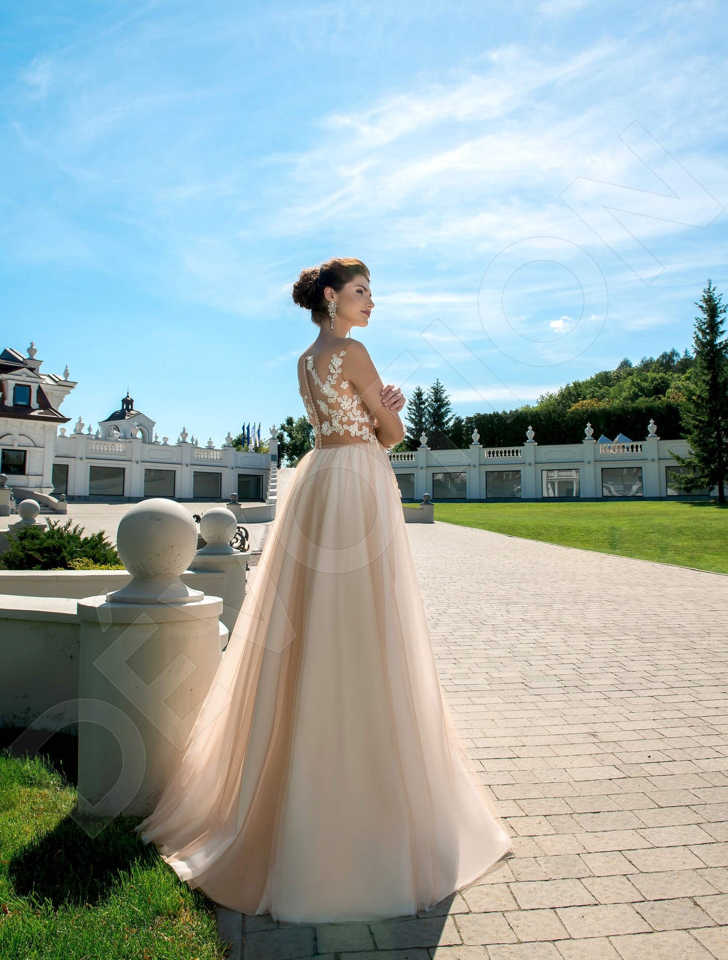 Ludovika Illusion back A-line 3/4 sleeve Wedding Dress Back