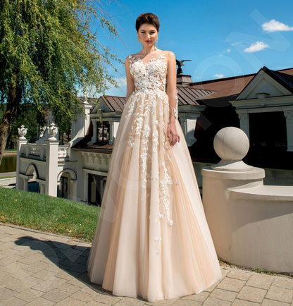 Ludovika Illusion back A-line 3/4 sleeve Wedding Dress Front