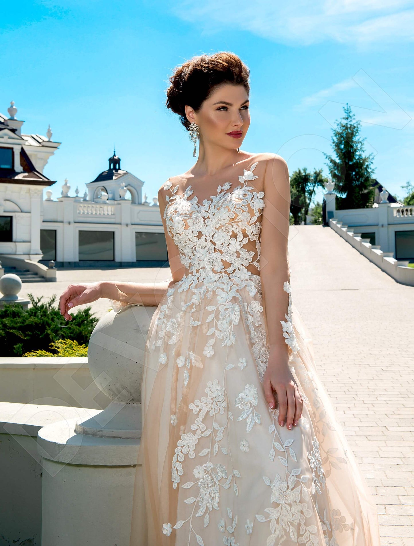 Ludovika Illusion back A-line 3/4 sleeve Wedding Dress 4