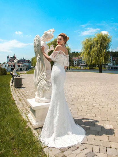 Nicole Illusion back Trumpet/Mermaid Half sleeve Wedding Dress Back