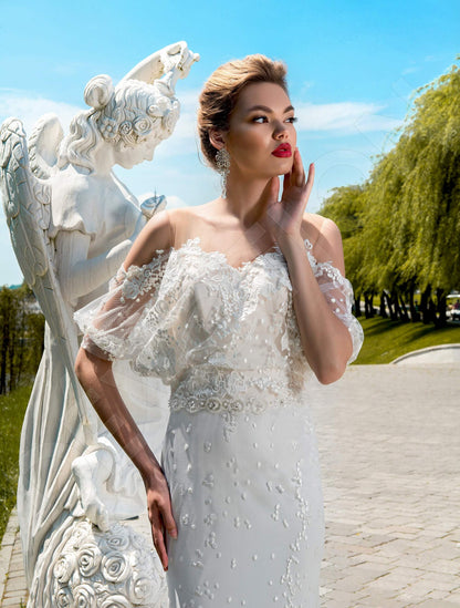 Nicole Illusion back Trumpet/Mermaid Half sleeve Wedding Dress 2