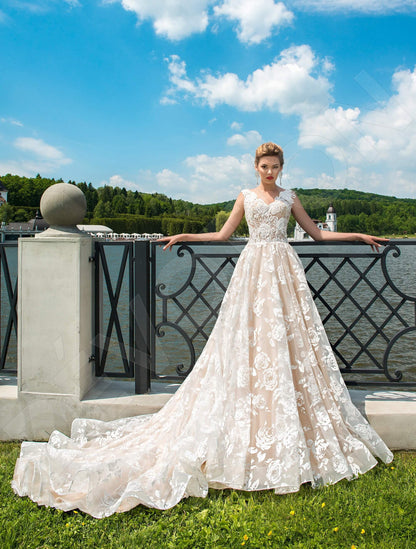Pina Illusion back A-line Sleeveless Wedding Dress 5
