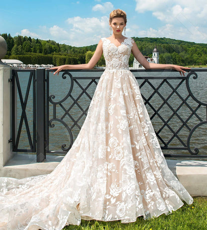 Pina Illusion back A-line Sleeveless Wedding Dress Front