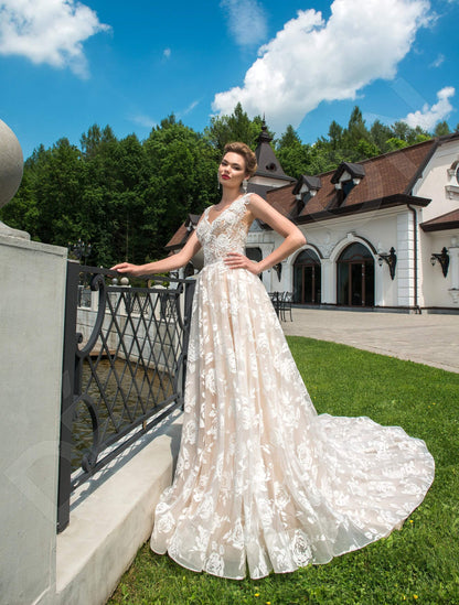 Pina Illusion back A-line Sleeveless Wedding Dress 4