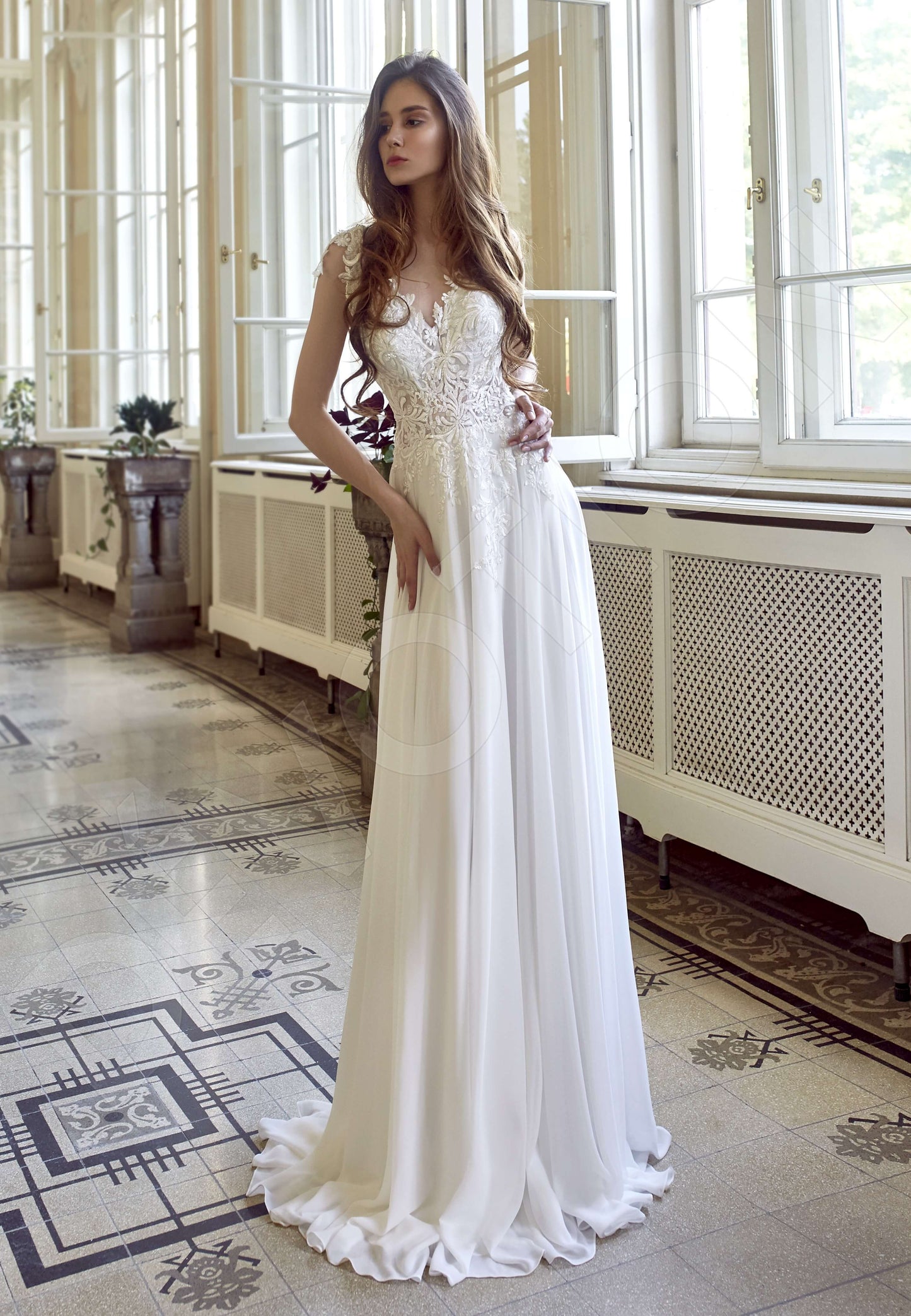 Delmina Open back A-line Sleeveless Wedding Dress Front