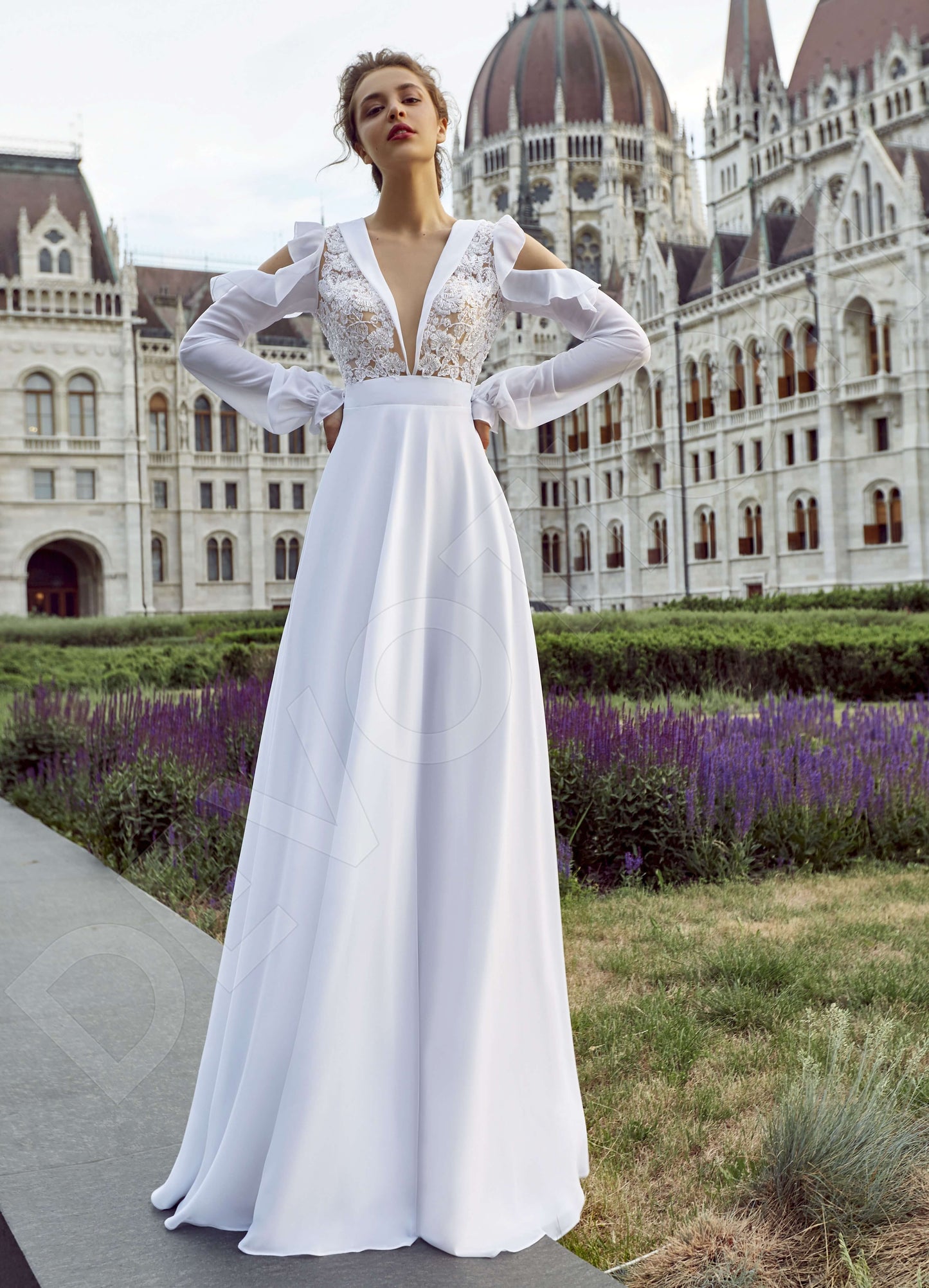 Heltana Open back A-line Long sleeve Wedding Dress Front