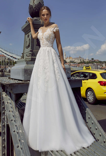 Madlen Open back A-line Short/ Cap sleeve Wedding Dress Front