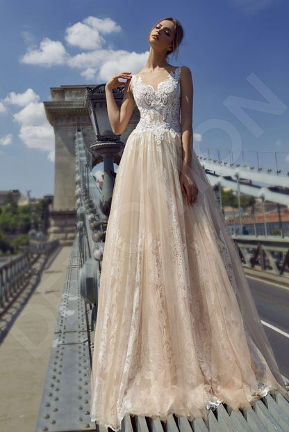 Lavenna Illusion back A-line Sleeveless Wedding Dress Front