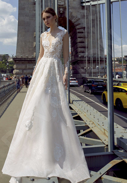 Naretta Open back A-line Long sleeve Wedding Dress Front