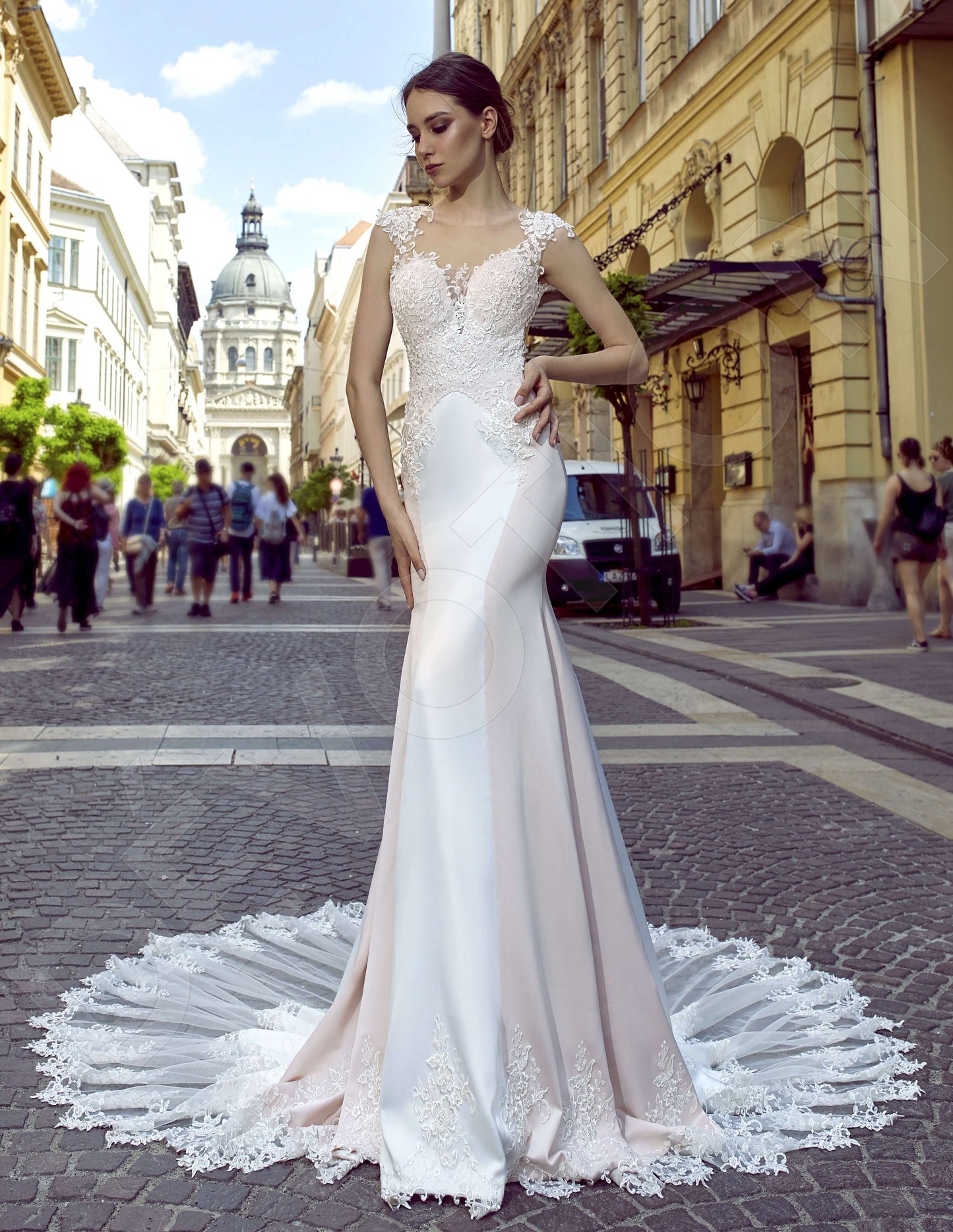 Lilien Open back Trumpet/Mermaid Short/ Cap sleeve Wedding Dress Front