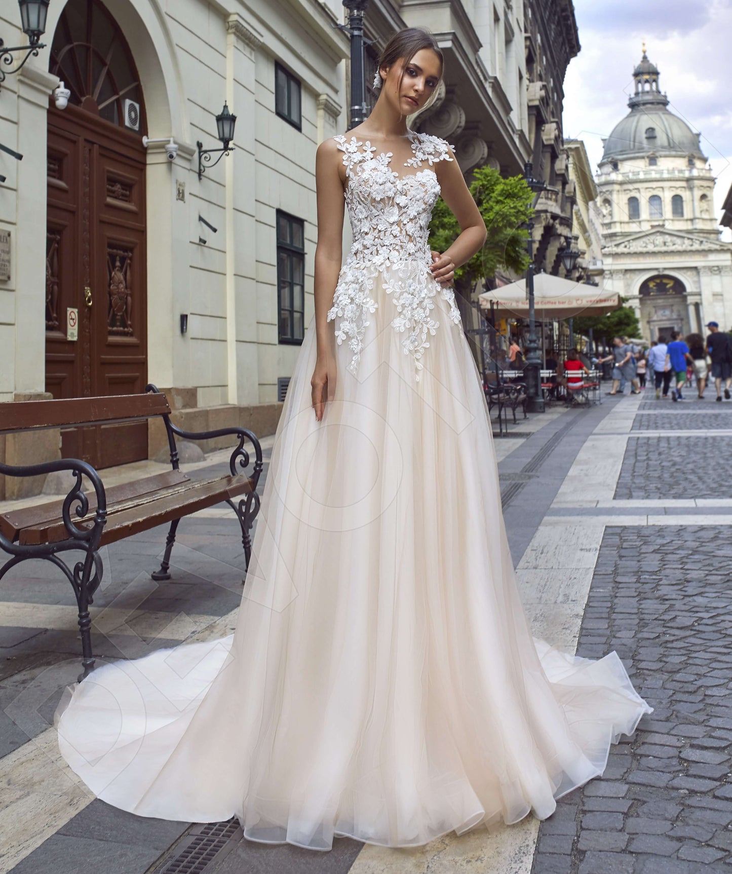 Farona Illusion back A-line Sleeveless Wedding Dress Front