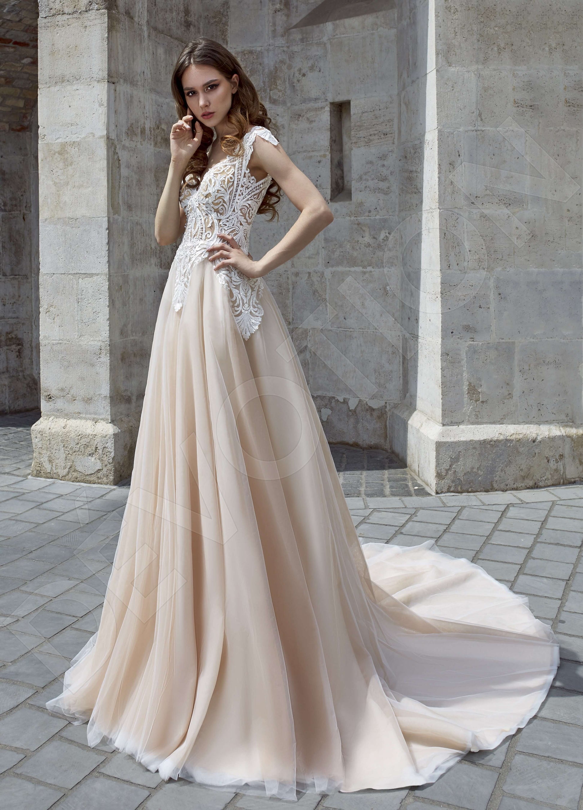 Lavita A-line V-neck Powder Milk Wedding dress