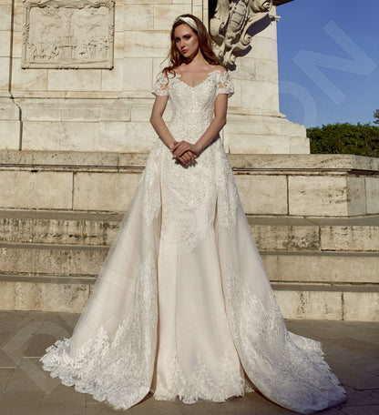Luminara Illusion back A-line Short/ Cap sleeve Wedding Dress Front