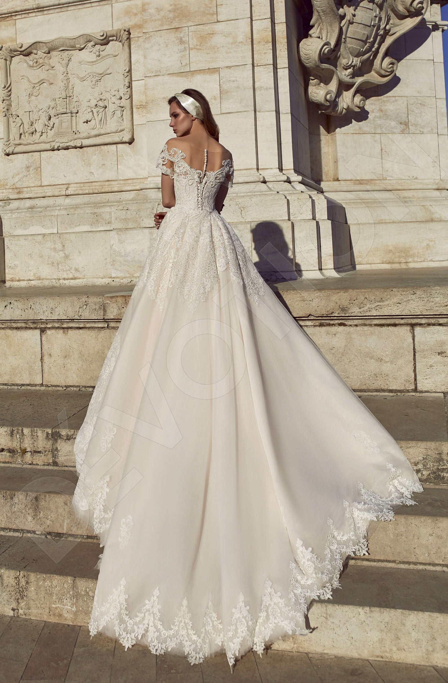Luminara Illusion back A-line Short/ Cap sleeve Wedding Dress Back