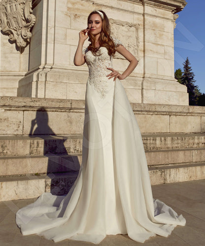 Helinda Open back A-line Short/ Cap sleeve Wedding Dress Front