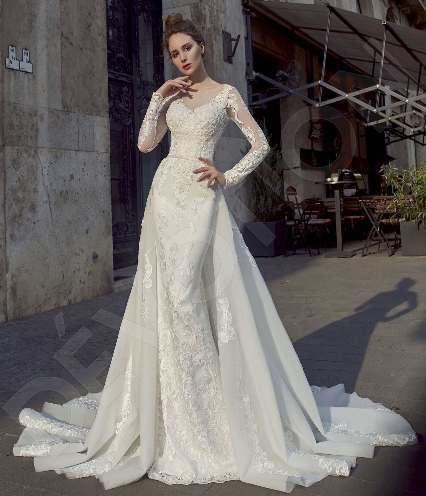 Ortella Full back A-line Long sleeve Wedding Dress Front