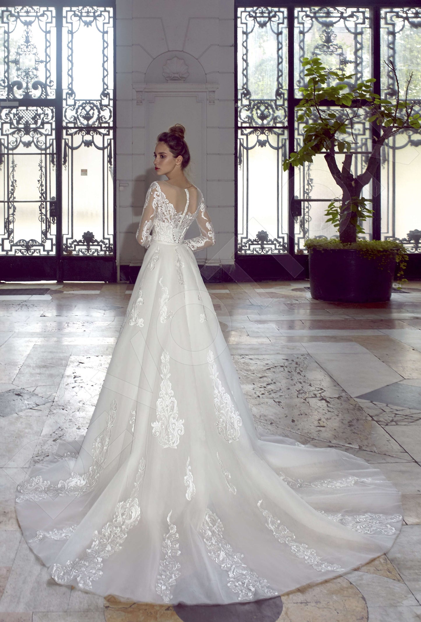 Ortella Full back A-line Long sleeve Wedding Dress Back