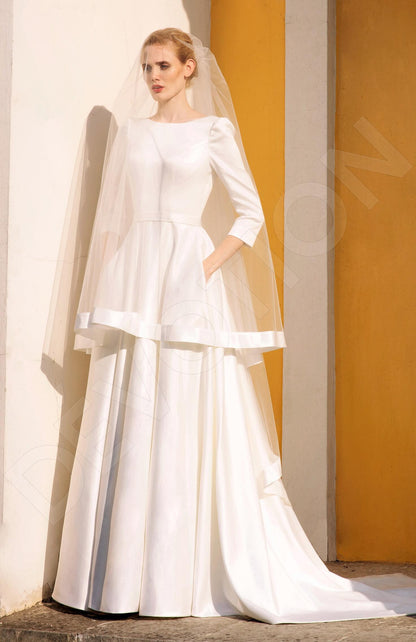 Anetta Open back A-line 3/4 sleeve Wedding Dress Front