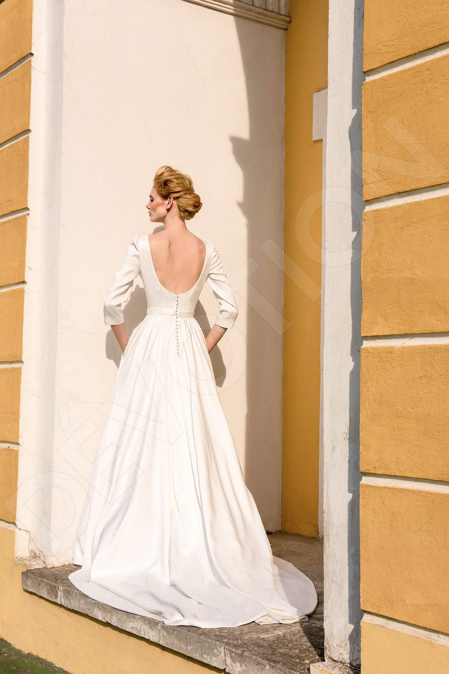 Anetta Open back A-line 3/4 sleeve Wedding Dress Back
