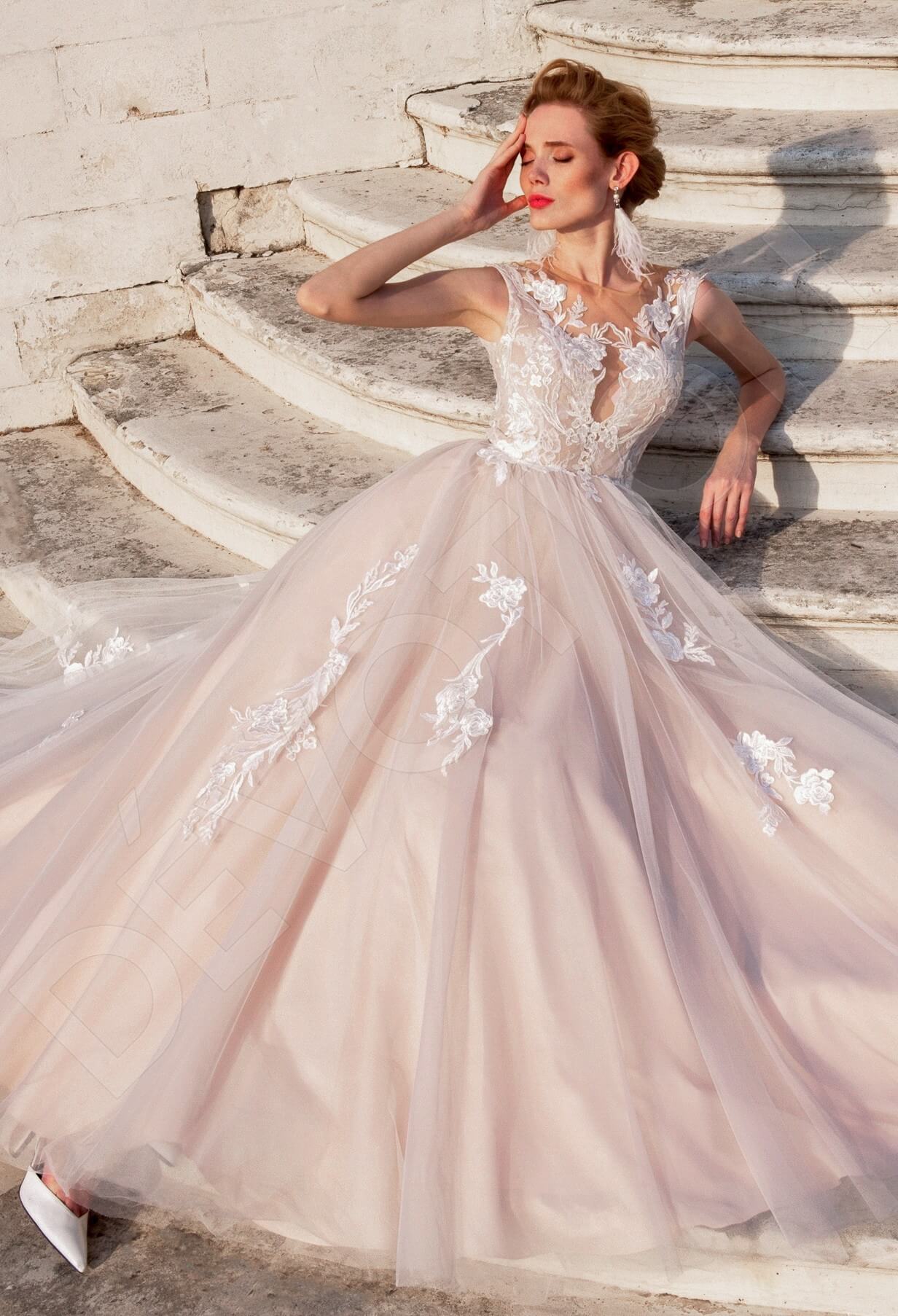 Dafny Illusion back Princess/Ball Gown Sleeveless Wedding Dress Front